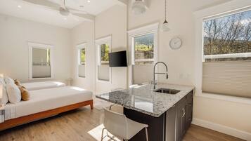 Luxury Room, 2 Queen Beds, Kitchen, City View | Premium bedding, down duvets, memory-foam beds, individually decorated