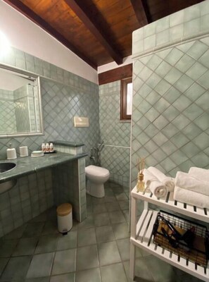 Dusche, Haartrockner, Handtücher, Seife