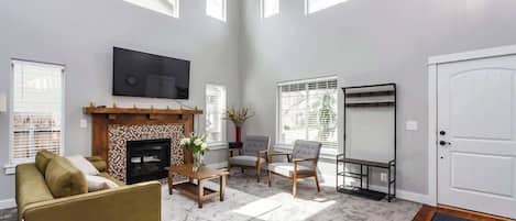 TV, fireplace, offices