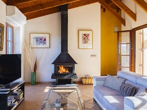 Televisión y chimenea 