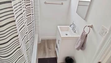 Combined shower/bathtub, hair dryer