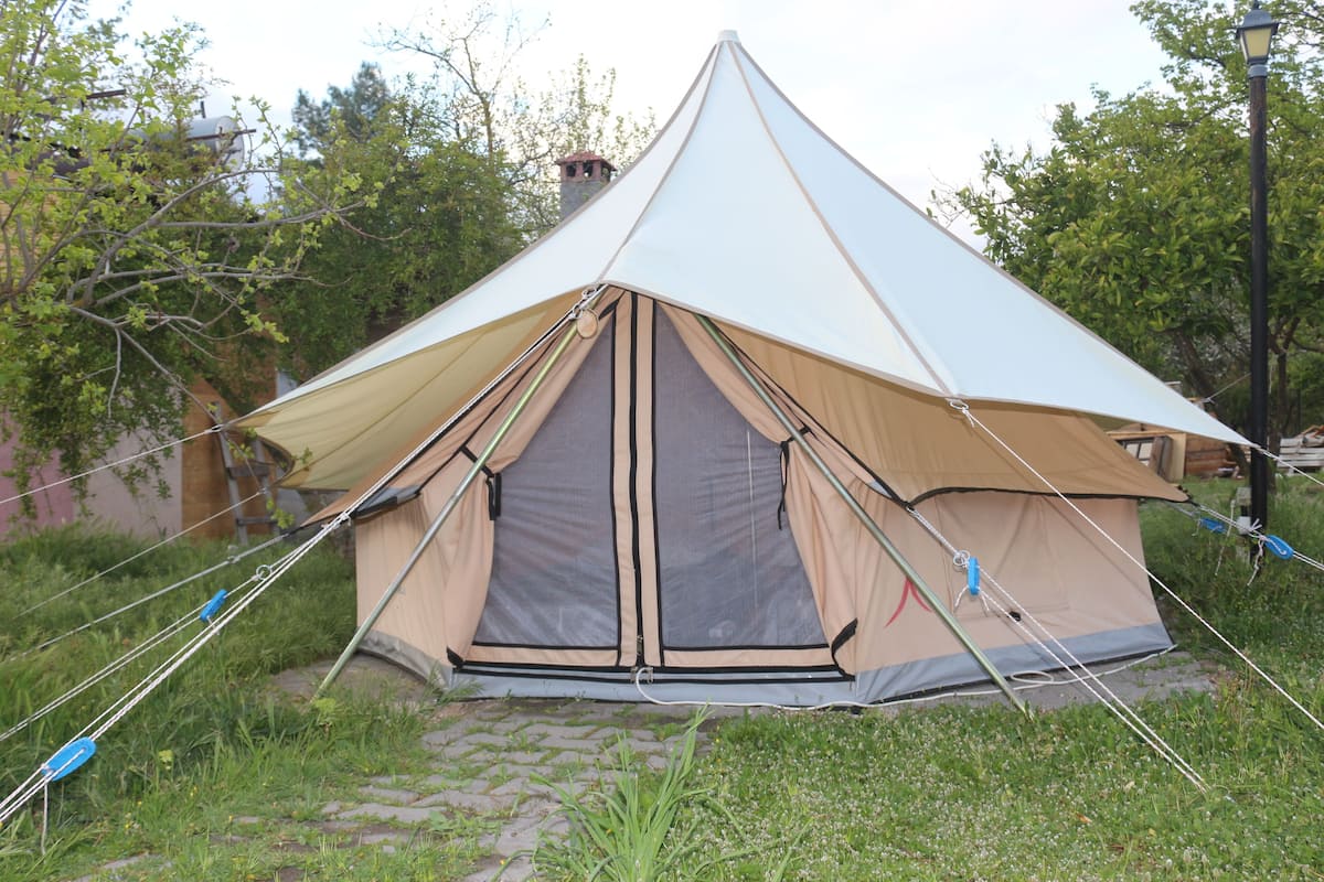 Basic Tent | Premium bedding, desk, laptop workspace, rollaway beds