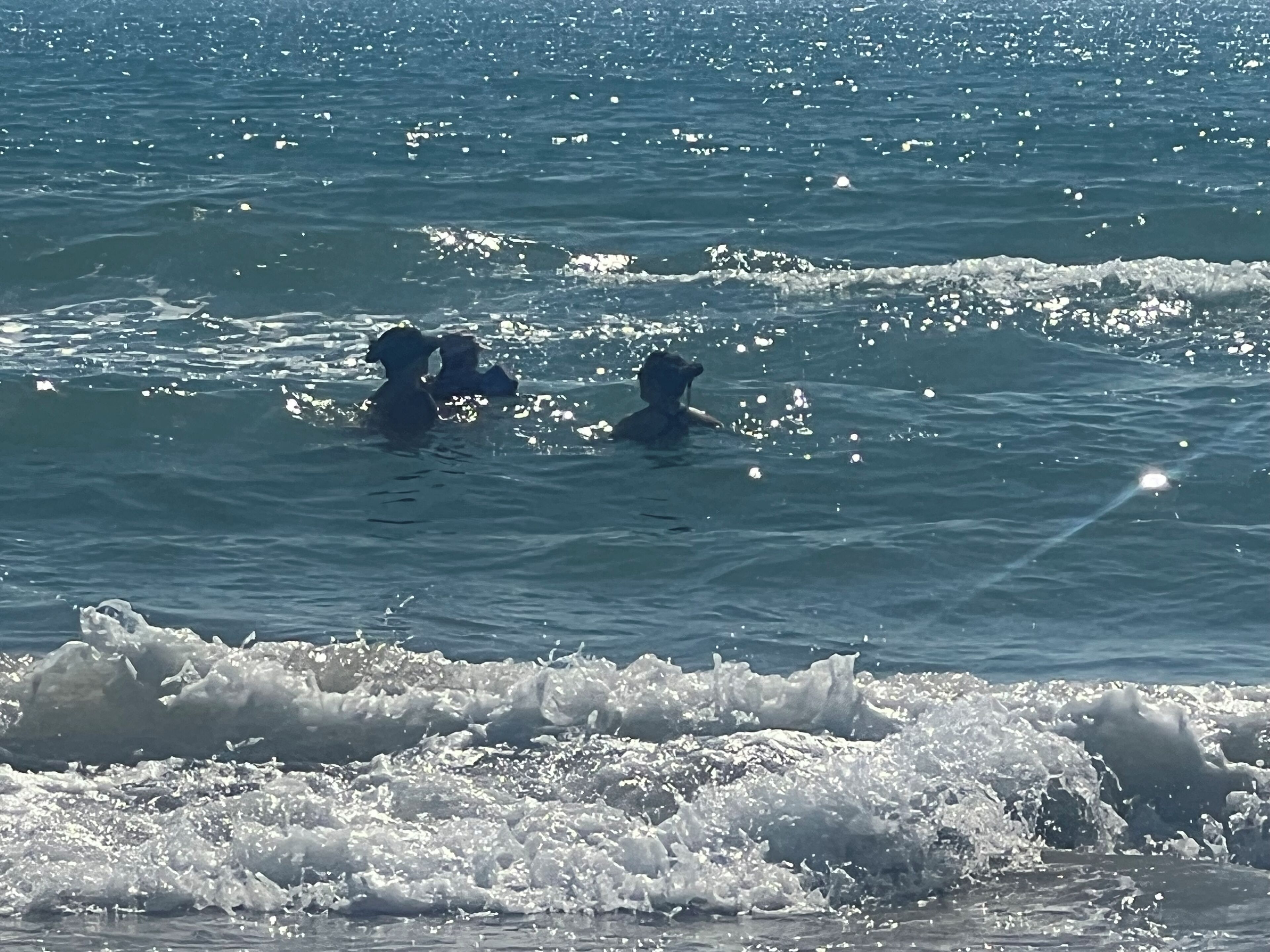 A beach scene with waves crashing onto the shore.