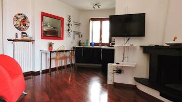 Smart TV, fireplace, stereo, computer monitors