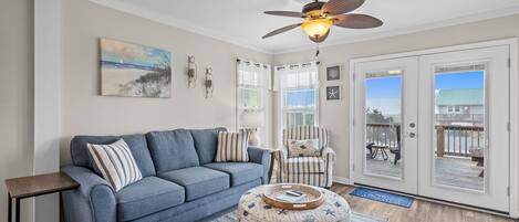 Smart TV, fireplace, table tennis, books