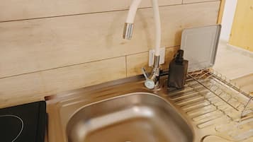Deluxe Apartment | Private kitchen | Full-size fridge, microwave, oven, stovetop
