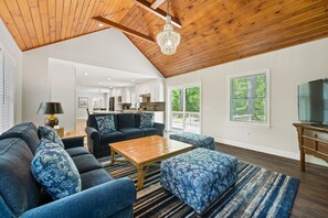 Smart TV, chimenea y libros 