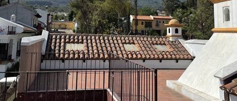 Beautiful terrace with views of volcanoes and surrounding towns.