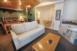 Fernseher, Kamin, DVD-Player, Videothek