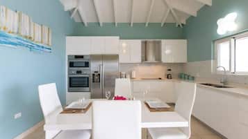 Villa | Private kitchen | Fridge, microwave, oven, stovetop