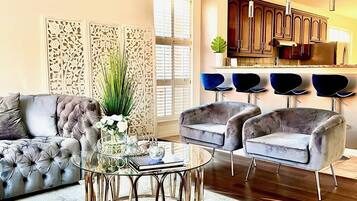 Smart TV, fireplace, foosball, table tennis