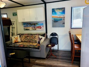 Televisio, takka, DVD-soitin, kirjoja