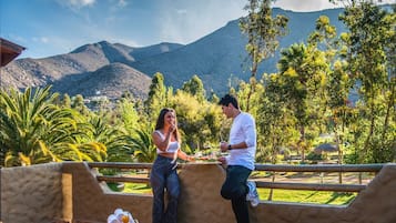 Familie huisje, uitzicht op lagune | Terras