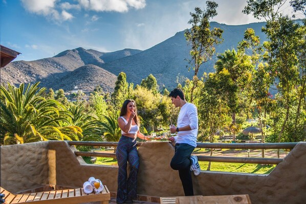 Familie huisje, uitzicht op lagune | Terras