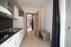 Fridge, stovetop, cookware/dishes/utensils