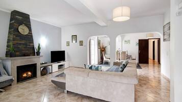 TV, fireplace