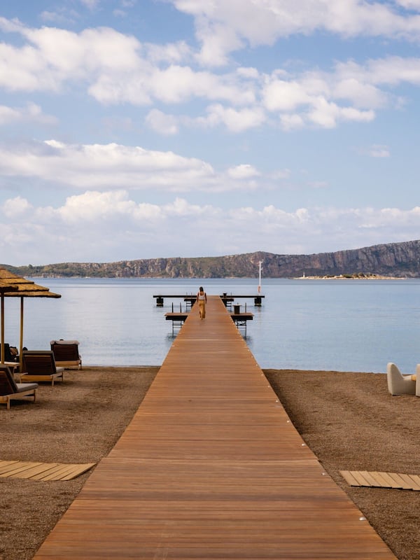 On the beach, sun-loungers, beach umbrellas, beach towels