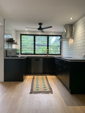 Fridge, microwave, oven, dishwasher