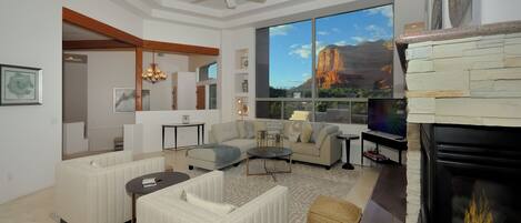 Smart TV, fireplace, stereo