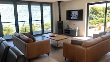 Smart TV, DVD player, books, video library