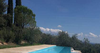 House in the woods with swimming pool.