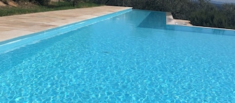 House in the woods with swimming pool.