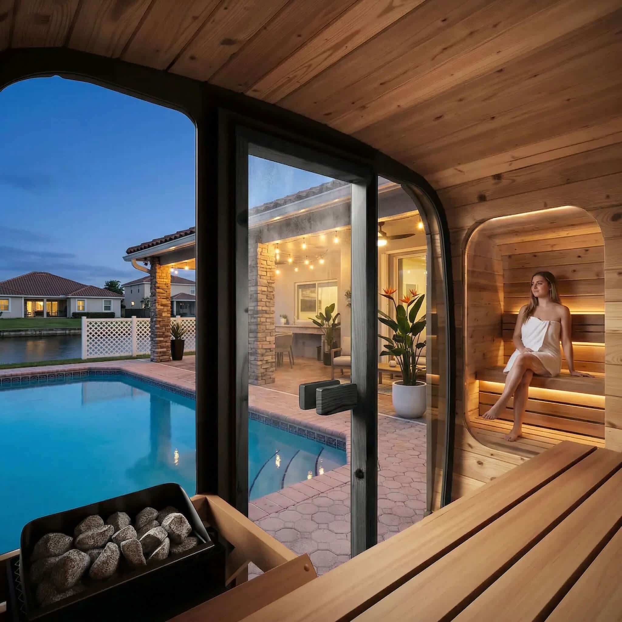 Een buitenzwembad, een verwarmd zwembad