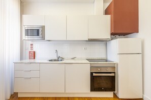 Fridge, microwave, electric kettle, toaster