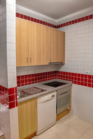 Fridge, microwave, electric kettle, toaster