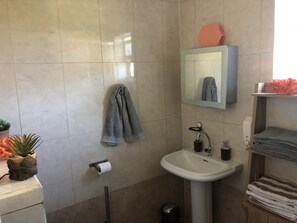 Shower, towels, soap, shampoo