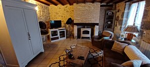 TV, books - Semi-detached stone cottage on property with pond, bucolic setting (Barbaste)