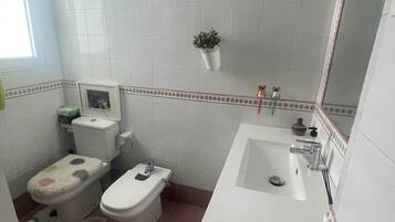 Ducha, secador de pelo, bidé y toallas