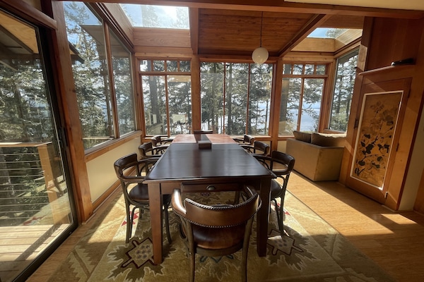 Dining area overlooking MacKaye Harbor