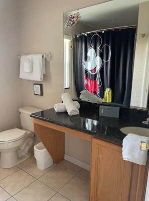 Ensemble douche/baignoire, sèche-cheveux, serviettes fournies, savon