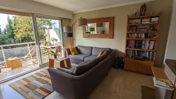 Een dvd-speler, boeken, een muziekbibliotheek en een filmbibliotheek