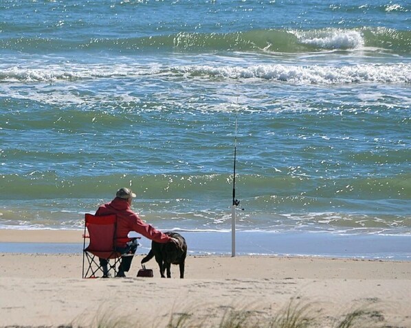 On the beach, sun-loungers, beach towels
