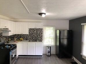 Fridge, microwave, stovetop, toaster