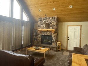 Fireplace, DVD player, table football