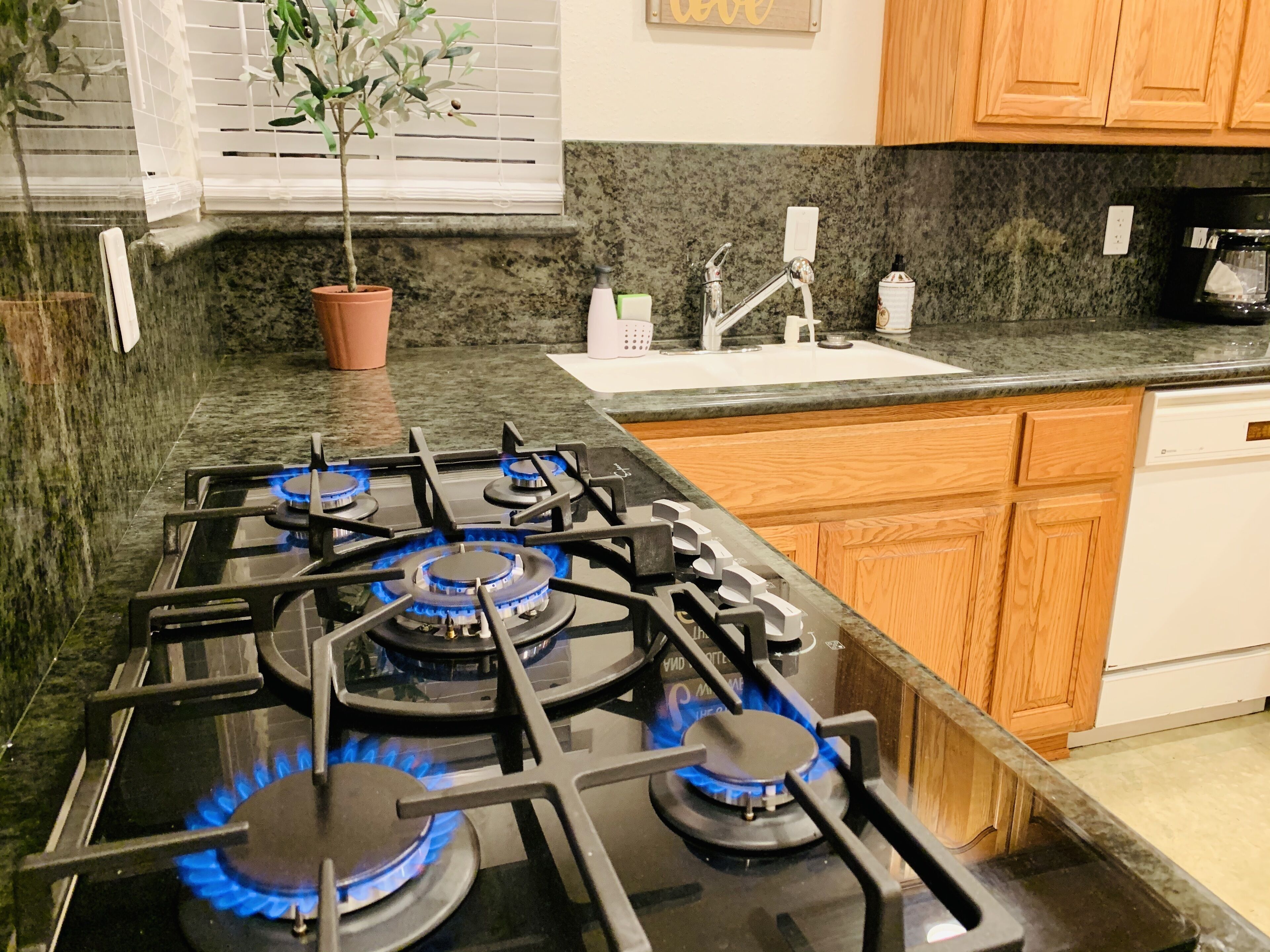 冷蔵庫、電子レンジ、オーブン、コンロ