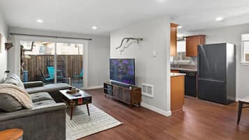 Smart TV, fireplace, stereo, printers