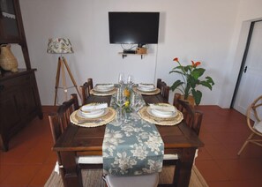 60-cm TV with satellite channels, fireplace, books