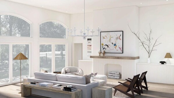 하우스, 침대(여러 개) (Northwest Harbor Retreat) | 거실 | TV, 벽난로, 스테레오