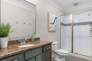 Bathtub, hair dryer, towels, soap