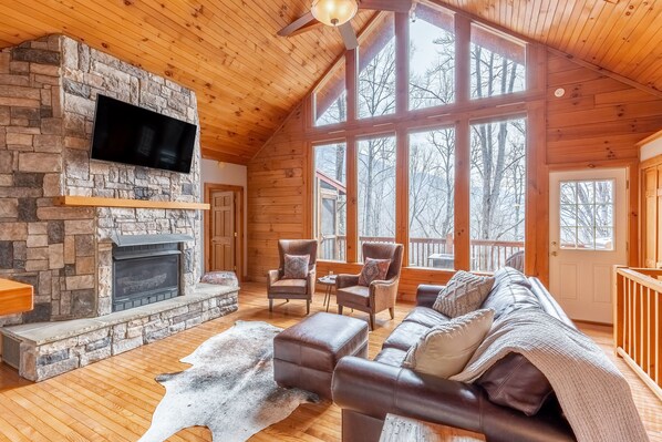 Télévision, cheminée, table de tennis de table