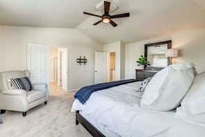 4 bedrooms, desk, iron/ironing board, travel cot