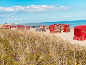Beach nearby, sun loungers
