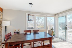 Dining - Mountain-view home with new deck, fireplace, W/D, & shared pool - walk to lifts (Warren)