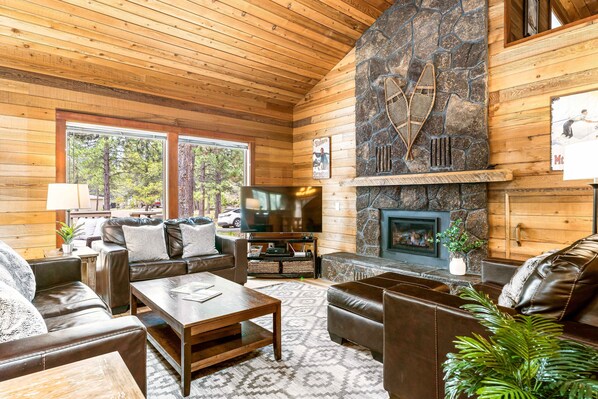 TV, fireplace, DVD player, books