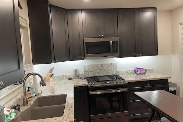 Frigorífico, microondas, horno y placa de cocina