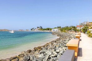 On the beach, beach towels